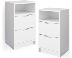 Set van 2 Nachtkastjes Wit voor Boxspringbedden - Hoog Model met Lades