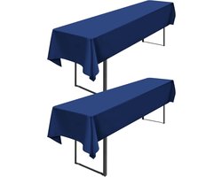 Set van 2 Navy Blauwe Bierviltjes, 250x100cm, Wasbare Polyester Tafelkleed voor Buitenfeest en Feestjes