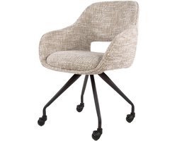 Set van 2 - Nest of Nora Comfortabele Eetkamerstoelen Tamo - Met armleuning - Draaibaar en op wieltjes - Creme