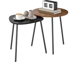 Set van 2 nest salontafels - eigentijds - rond en driehoekig - walnoot & zwart