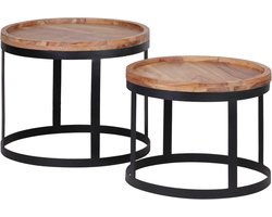 Set van 2 Nestel Salontafels Massief Acaciahout en Metaal