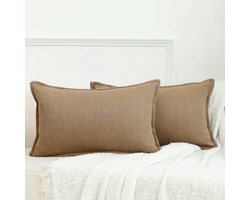 Set van 2 Neutrale Linnen Kussenslopen 30x50cm Grijs Decoratief voor Woonkamer, Sofa en Bed - Boho en Rustieke Stijl Decoratie