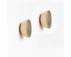 Set van 2 - Ø 6cm - Ronde Beukenhout & Goudkleurig Messing Kapstok/Jashaak/Knop