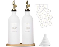 Set van 2 Olijfolie Dispenser Glazen Flessen 500 ml met Dienblad en Etiketten