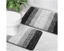 Set van 2 ombrekleurige badmatten - Zachte en absorberende microvezel badmat en U-vormige toiletmat - Antislip - Machinewasbaar en droogbaar - Pluche en donzige badmat - 50x80cm + 50x60cm (U-vormige mat)