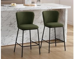 Set van 2 ontbijt- en barkrukken – Gestoffeerde hoge krukken voor keuken en bar – Linnen, Groen