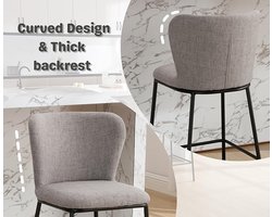 Set van 2 ontbijtbarkrukken – Hoge linnen gestoffeerde krukken voor keuken en bar – Grijs