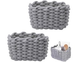Set van 2 Opbergbakken – Opbergmanden van katoentouw – Kleine, vierkante geweven manden – Luiermanden – Multifunctioneel / Minimalistisch design – Geschikt voor babykamers, slaapkamers en woonkamers – 18 x 15 x 13 cm