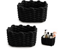 Set van 2 Opbergbakken – Opbergmanden van katoentouw – Kleine, vierkante geweven manden – Luiermanden – Multifunctioneel / Minimalistisch design – Geschikt voor babykamers, slaapkamers en woonkamers – 18 x 15 x 13 cm