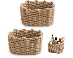 Set van 2 Opbergbakken – Opbergmanden van katoentouw – Kleine, vierkante geweven manden – Luiermanden – Multifunctioneel / Minimalistisch design – Geschikt voor babykamers, slaapkamers en woonkamers – 18 x 15 x 13 cm