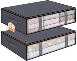 Set van 2 Opbergbakken voor Onder Bed, 40 Liter - Vouwbare Opbergdozen met Kijkvenster en Handvat voor Kleding, Dekens en Duvets in Grijs