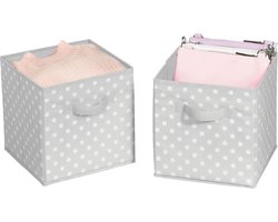 Set van 2 opbergdozen (klein) – gestippelde dozen voor het opbergen van orde in de slaapkamer, kledingkast, hal enz. – kleine stoffen box voor speelgoed, accessoires enz. – grijs/wit