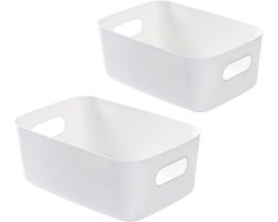 Set van 2 opbergdozen, organizerdozen met handvatten, kleine witte plastic dozen voor huishoudelijk gebruik, praktische opbergdozen, organizerdozen met handvat, veelzijdige opbergdozen voor badkamer, keuken, kantoor, woonkamer, opbergdozen