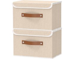 Set van 2 Opbergdozen voor Kledingkast, 15 x 25 x 25 cm, Stof, Beige | Ruimtebesparend, Vouwbaar, Met Handvatten voor het Organiseren van Seizoenskleding en Accessoires