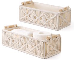 Set van 2 opbergmanden - Boho decoratieve mand - Perfect voor het organiseren van geweven decoratie - Perfect voor op het aanrecht - Toiletpapiermand - Perfect voor woondecoratie, slaapkamer, kinderkamer, woonkamer, hal - Beige