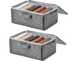 Set van 2 Opbergmanden van Linnen in Grijs met Deksel, Ruime Organizer voor Kleding, Speelgoed en Kasten, Ideaal voor Slaapkamer en Huishoudelijke Organisatie