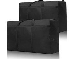 Set van 2 Opbergtassen 180L XXL Waterdichte 600D Oxford Zwart Extra Grote Verhuiszakken met Rits en Handvatten voor Dekbedden Kussens Kleding Beddengoed Opslag Verhuizen