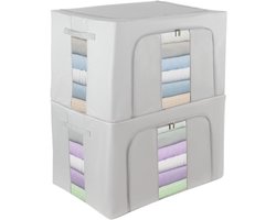 Set van 2 opbergzakken met metalen frame, stapelbaar voor dekbedden, kleding - opvouwbare kledingopbergdoos, opbergkast, kledingkastorganizer (grijs-100L)