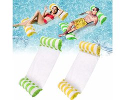 Set van 2 opblaasbare zwembadhangmatten, 4-in-1 opblaasbare zwembadhangmatten (zadel, stoel, hangmat, drijfmat), waterhangmat, drijvende loungestoel voor volwassenen (Groen + Geel)