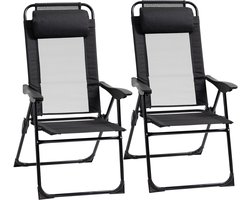 Set van 2 opklapbare tuinstoelen met verstelbare rugleuning en armleuningen, campingstoelen met een draagvermogen tot 120 kg voor tuin en balkon.