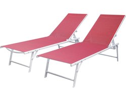 Set van 2 opvouwbare ligbedden SICILIA in roze textilene - witte structuur