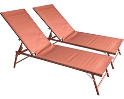 Set van 2 opvouwbare ligstoelen SICILIA in terracotta textilene - terracotta frame