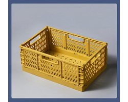 Set van 2 opvouwbare opbergkratten – Stapelbare kunststof bakken – Opvouwbare kratten met handgrepen voor keuken, slaapkamer en kantoor, Kurkumageel, 30*20*12cm