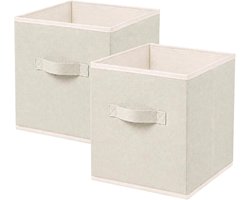 Set van 2 opvouwbare opbergkubussen van stof, 26,7 × 26,7 × 28 cm grote opbergmanden in linnenlook met een robuuste draaggreep, opvouwbare opbergkubus, beige