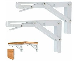 Set van 2 Opvouwbare Planksteunen 300mm - RVS Muurbeugel, Draagkracht 60KG/132lbs - Wit | Eenvoudig te Installeren | Incl. Montagemateriaal