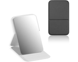 Set van 2 Opvouwbare Reismirrors met PU Leer, Mini Draagbare Spiegels voor Kamperen en Reizen, Veilig en Duurzaam, Zwart en Wit