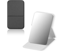 Set van 2 Opvouwbare Reismirrors, Mini Draagbare Spiegels met PU Lederen Afwerking, Ideaal voor Kamperen en Reizen, Veilig en Duurzaam, Zwart en Wit