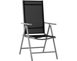 Set van 2 opvouwbare tuinstoelen van aluminium en Texteline met in 7 standen verstelbare rugleuning, zwart, 65 x 55 x 85–105 cm