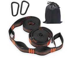 Set van 2 oranje hangmatten met bevestigingsriemen en haakgespen voor camping en outdoor