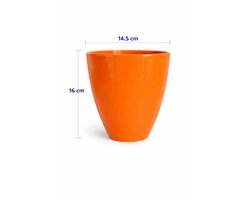 Set van 2 - Oranje Keramische Bloempot – Ø 14,5 cm – Hoogte 16 cm – Modern & Tijdloos Design - decoratieve pot - planten pot - set van 2 stuks