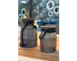 Set van 2 oude houten vazen landelijke kruiken nepalese potten