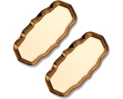 Set van 2 ovale gouden dienbladen, decoratieve metalen dienbladen van 23 cm lang, met gebogen randen en onregelmatige kantenrand, gouden messing dienbladen, geschikt als sieradenbakje voor op de desserttafel, het bureau of in de badkamer