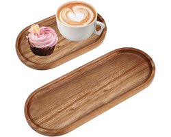 Set van 2 Ovale Houten Dienbladen voor Serveren en Decoratie