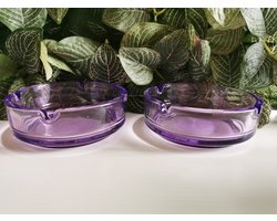 Set van 2 paarse transparante stevige glazen retro asbakken met stevige rand