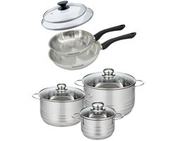 Set van 2 pannen 20 en 24 cm van roestvrij staal en deksel, 3 roestvrijstalen kookpotten 16, 20 en 24 cm Fackelmann Geneva