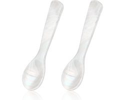 Set van 2 parelmoeren lepels - 9 cm witte kaviaarlepels met rechte handgreep, ideaal voor kaviaar - sushi en delicatessen - hoogwaardige witte parelmoer materiaal voor elegante presentatie