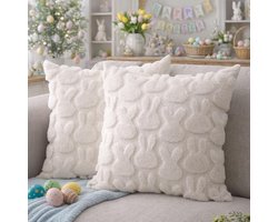 Set van 2 paskussens, pasdecoratie, konijn ontwerp, zachte pluis faux bont jacquard gooien kussens voor slaapkamer, bank, vakantie, huis decoratie, 45 x 45 cm