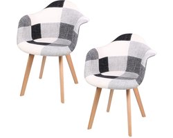 SET VAN 2 "PATCHWORK" BLACK & WHITE FAUTEUILS MET HOUTEN POTEN, 63×63×H46/H81 CM