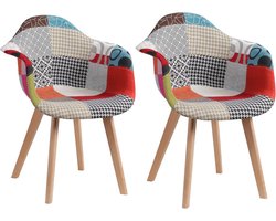 Set van 2 Patchwork Fauteuils - Stijlvolle Linnen Eetkamerstoelen