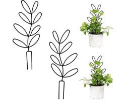 set van 2 - plantensteun - Herbruikbaar - Plantenstok - Plantenrek Buiten - Bladvormige Plantenrek - voor Klimmen Metalen Draadstok - voor Potplanten Tuin Kamerplant - zwart - metaal - 14.5*31.5cm