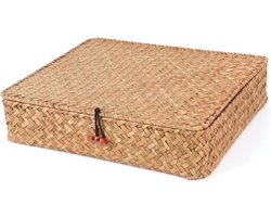 Set van 2 Platte Rietmanden met Deksel van Zeegras voor Opbergen en Woondecoratie