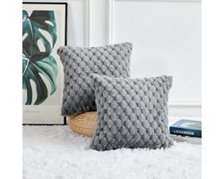 Set van 2 pluche kussenhoezen - superzacht en decoratief - grijs - 40 x 40 cm