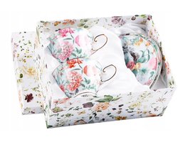 Set van 2 Porseleinen Koffiekopjes met Schotels - Bloemendesign