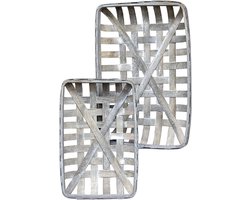 Set van 2 Rechthoekige Houten Manden - Grijze Decoratieve Wandmanden