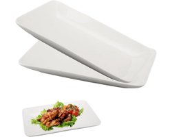 Set van 2 Rechthoekige Porseleinen Serveerschalen - Ideaal voor Buffet, Sushi en Gerechten - 24 x 15 x 3 cm Witte Keramische Schalen