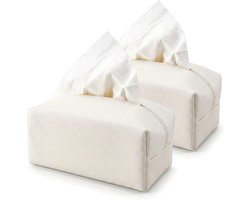 Set van 2 rechthoekige zakdoekdoosjes van PU-leer, stijlvolle papieren organizer voor tafel, badkamer en auto, beige kleur met kiezelstructuur, 17,8 x 10,2 x 7,6 cm